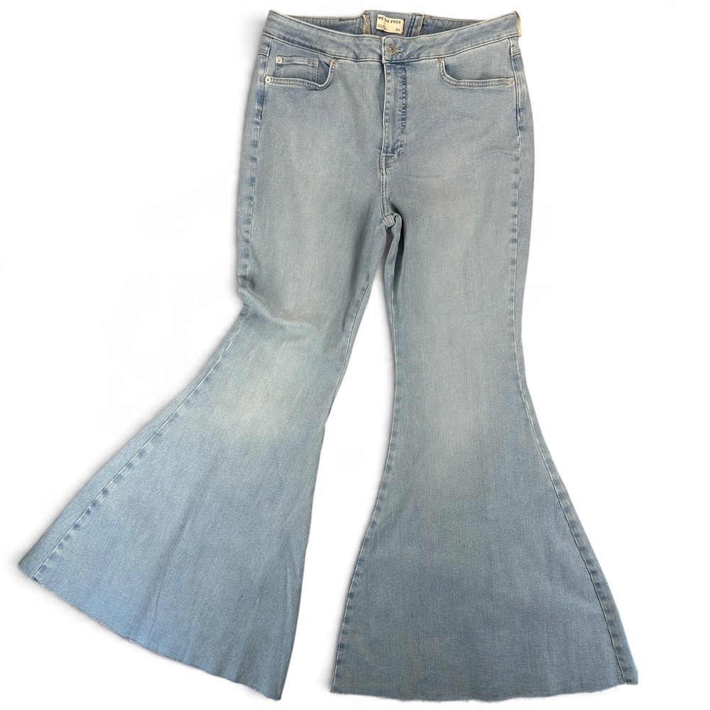 Free People CRVY Jeans Womens 34 High Rise Lace Up Flare Light Wash Boho 70s NWT